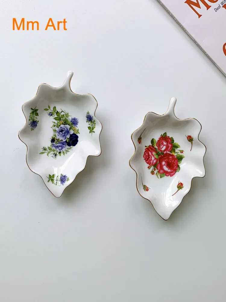 

Retro Style Leaves Shape Flower Ceramic Dish Snack Plate Soy Sauce Dish