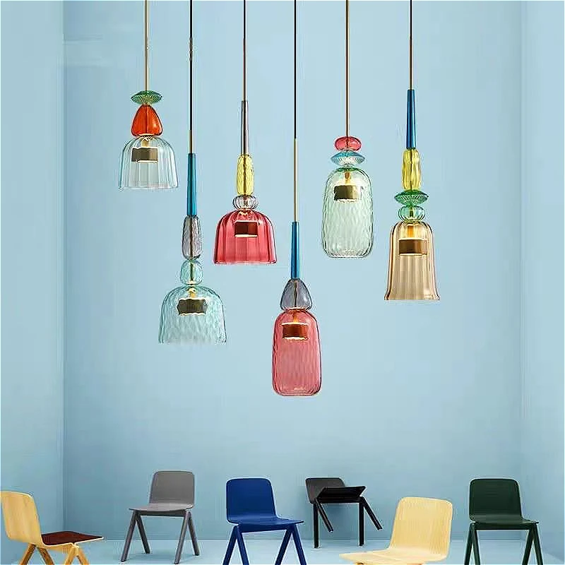 LED Glass Pendant Lamp modern Color Candy Bedroom Children's Room Single Head Glass Hanging Lamps Home Decor Fixtures Restaurant