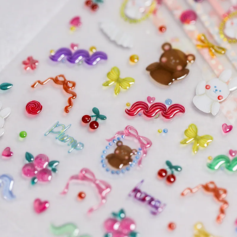 1 stücke 5d Relief bunte Cartoon Gelee Design Nail Art Aufkleber kawaii selbst klebende Transfer Slider Nagel Dekorationen Abziehbilder DIY