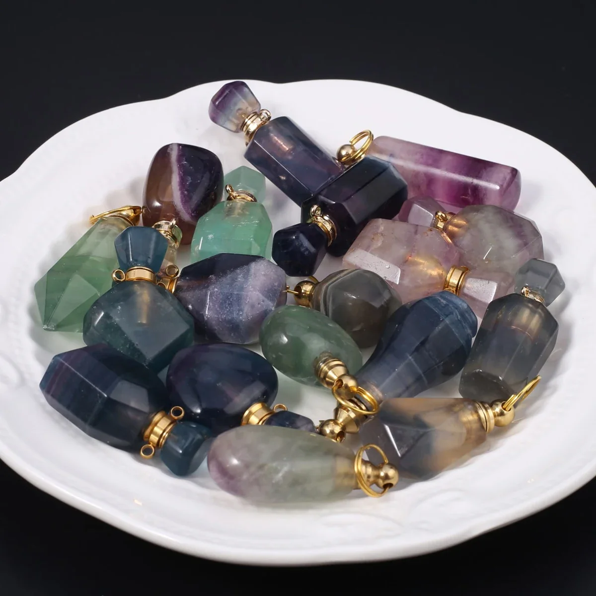 Mix Color Natural Stone Perfume Bottle Pendant Women Essential Oil Diffuser Charms for Making DIY Jewelry Necklace Gift