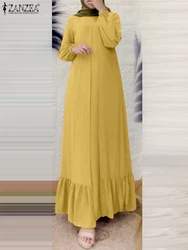 Women Autumn Maxi Dresses 2024 ZANZEA Fashion Long Sleeve Muslim Abaya Robe Femme Solid Ruffle Hem Dress Islamic Clothing Kaftan