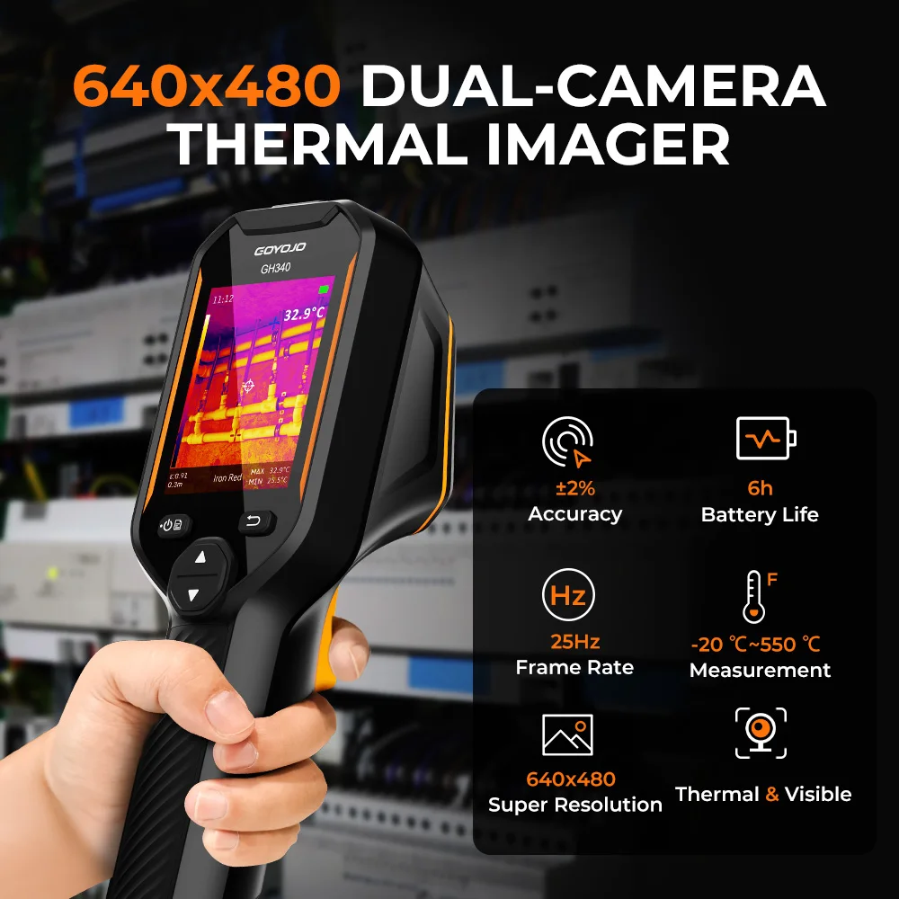 GH192 / GH340 Thermal Camera With Visual Camera Type-C 8GB -20~550℃ IP54 Storage 240x240 Super Resolution Infrared Thermal Image