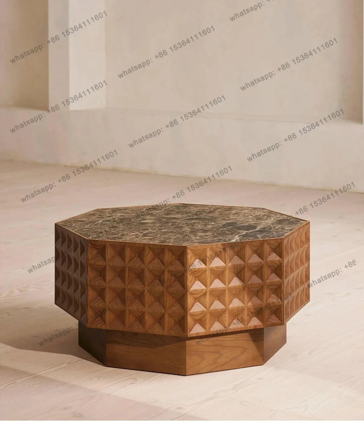 

X4 Medieval coffee table side table French stone special-shaped solid wood bedside table marble designer