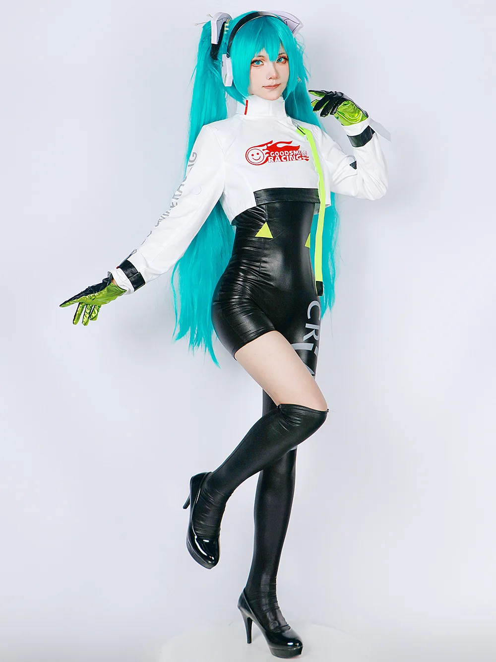 Mikuu Racer Cosplay Costume 2022 Racing Suit Women PU Leather L Bodysuit Jumpsuit Anime  Halloween Costumes