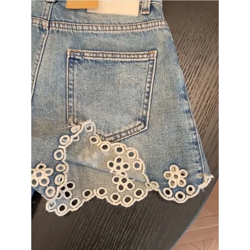 2025 جديد الصيف الكورية أزرار الموضة سستة الجينز الإناث كل مباراة الجوف خارج بنطال ذو قصة أرجل واسعة ملابس حريمي سليم الكشكشة السراويل #2