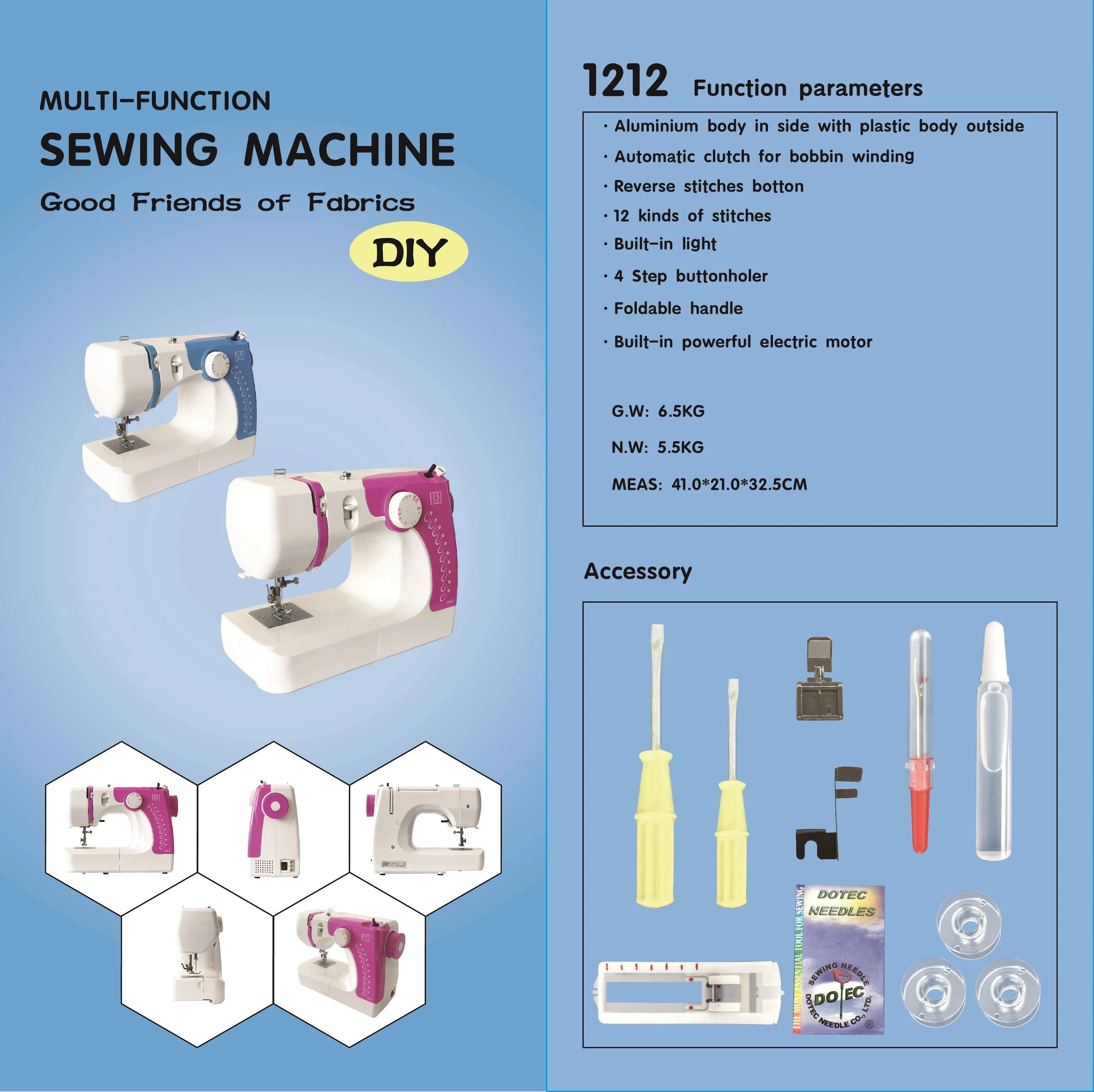 GC-1212 Hot Selling High Quality Mutli-Function Automatic Mini Household Sewing Machine