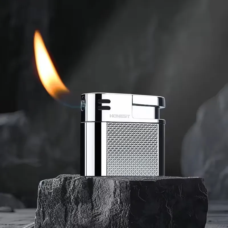 HONEST Zinc AlloySlant Fire Pipe LighterPress Ignition OpenFlame Mini CompactPortable Butane GasLighters Smoking Men'sGift