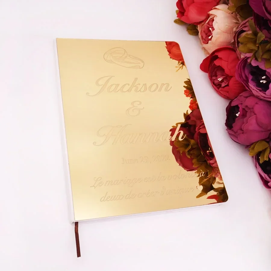 دفتر الزوار الأكريليك الشخصي محفور هدايا الزفاف المخصصة كتاب التوقيع مع حلقات حفلة تحقق في ديكور حفلات سجل الزوار #2