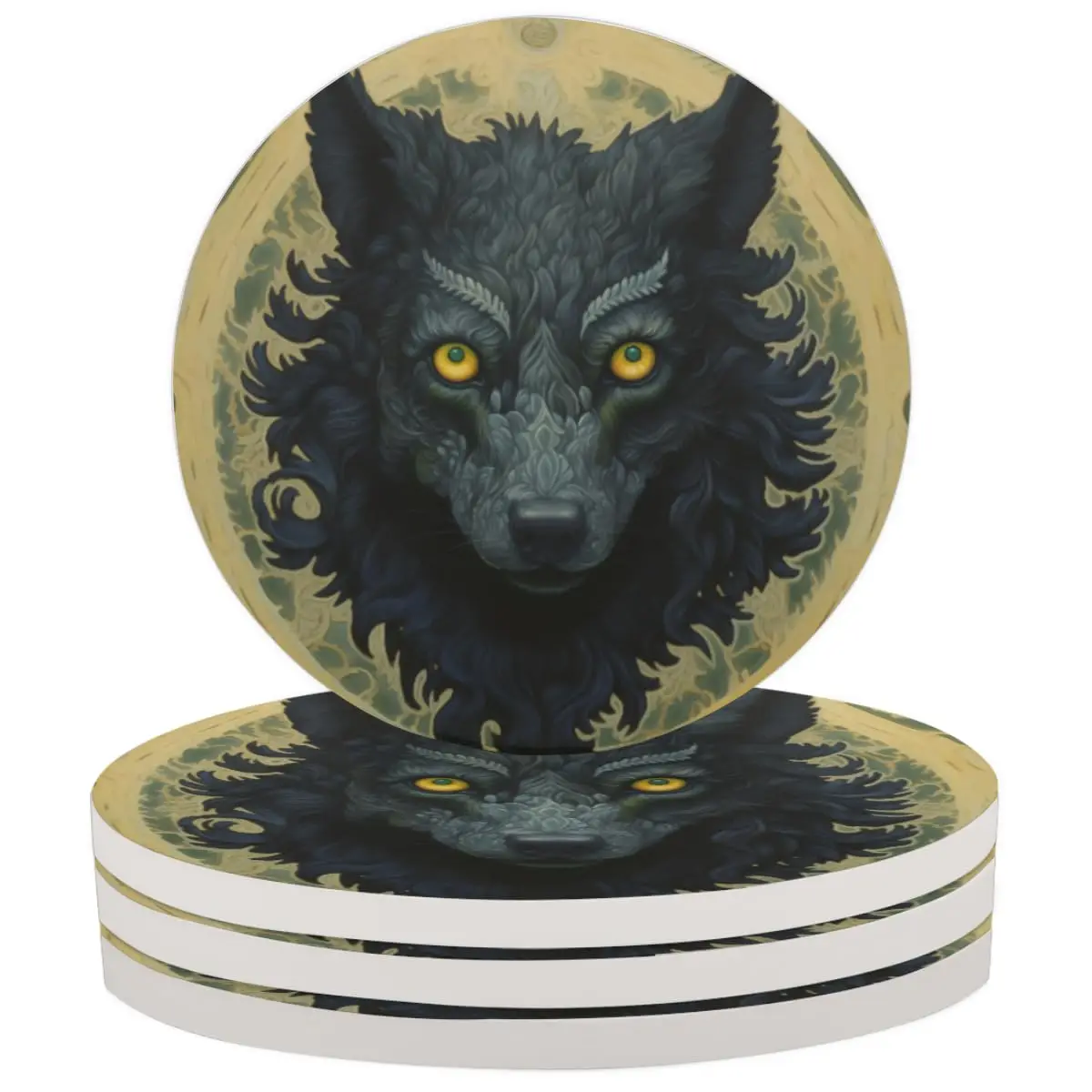 Fierce Wolf Howling Coasters for Drinks,1 PCS Absorbent Round Ceramic Coasters Cork Backing Tabletop Protection Mat for Drinks