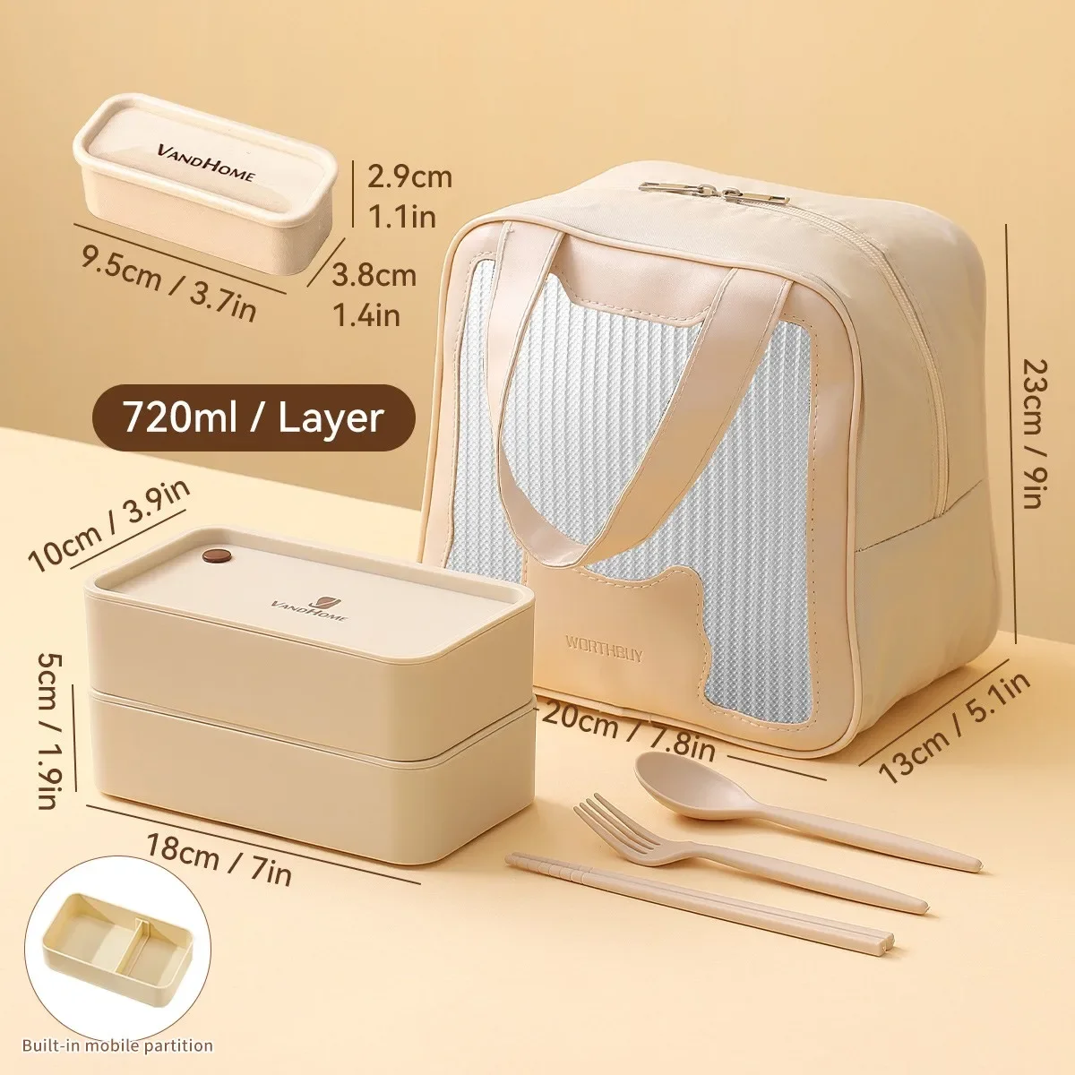 Plastic lunchbox met afneembaar compartiment, groot formaat, lekvrij, geschikt voor fruit en salades, ideaal voor kinderen en studenten, en magnetronbestendig.