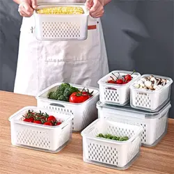 With Lid Fridge Fresh Container Box Big Capacity Save Space Drain Basket Kitchen Accessories Multifunctioal