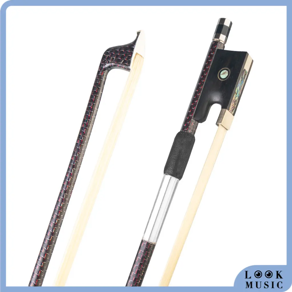 LOOK Advanced 4/4 Red-Silk Braided Carbon Fiber Violin Bow AAA Mongolia White Horse Hair Bow Well Balance