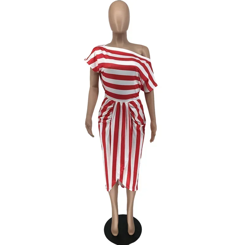 GUWU Off Shoulder Sexy Striped Print Women Tie Up Neck Irregular Elegant Dress 2024 Female Chic Boho Sundress