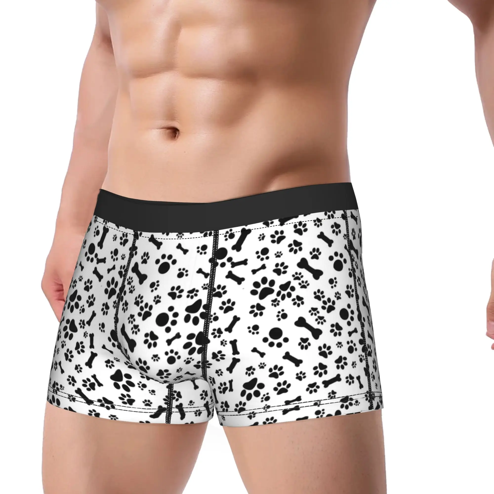 Dog Paw Print and Bone Underwear  Custom Boxer Shorts High Quality Man Panties Comfortable Boxer Brief Gift