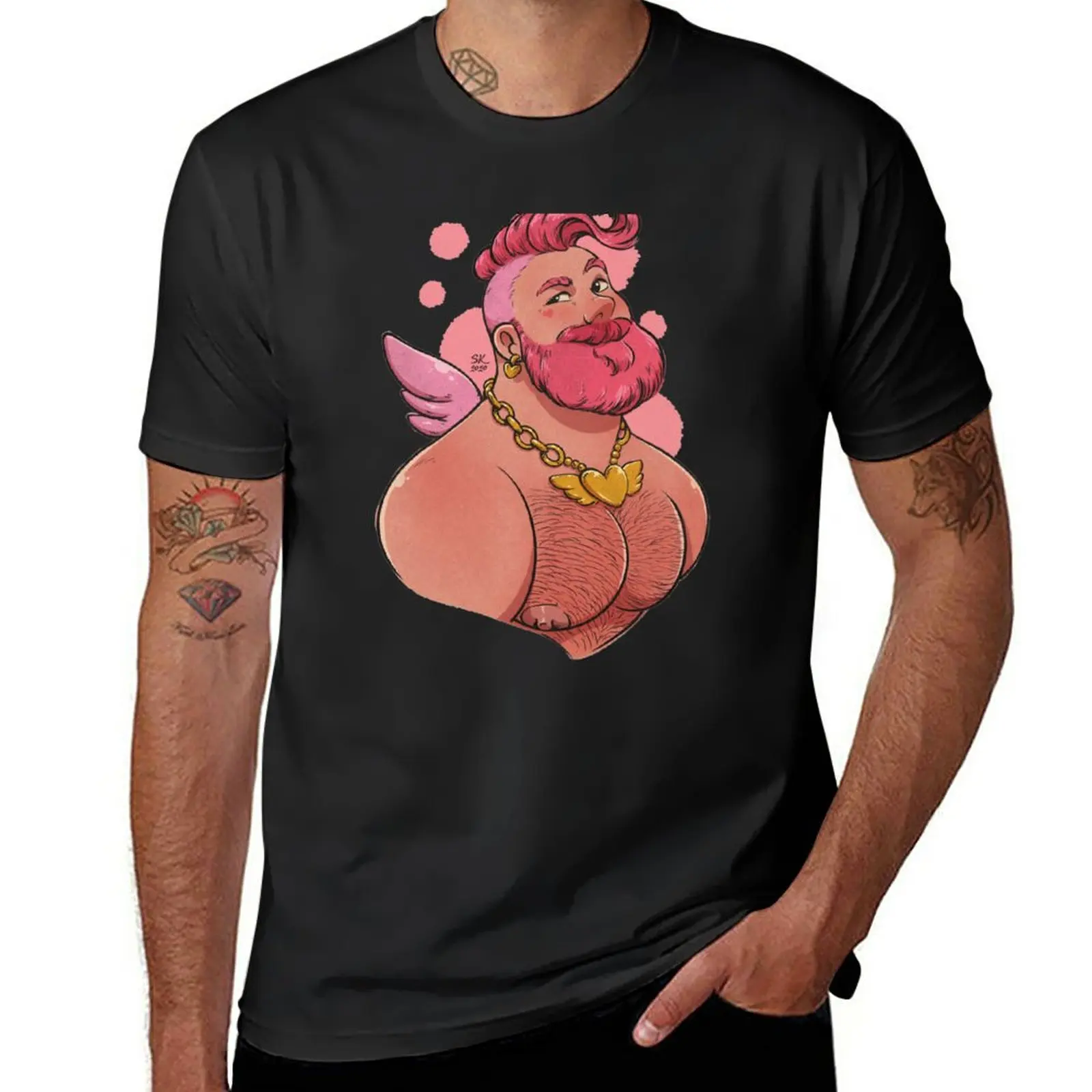 

New Pink cupid T-Shirt vintage clothes Oversized t-shirt Blouse Men's t-shirts