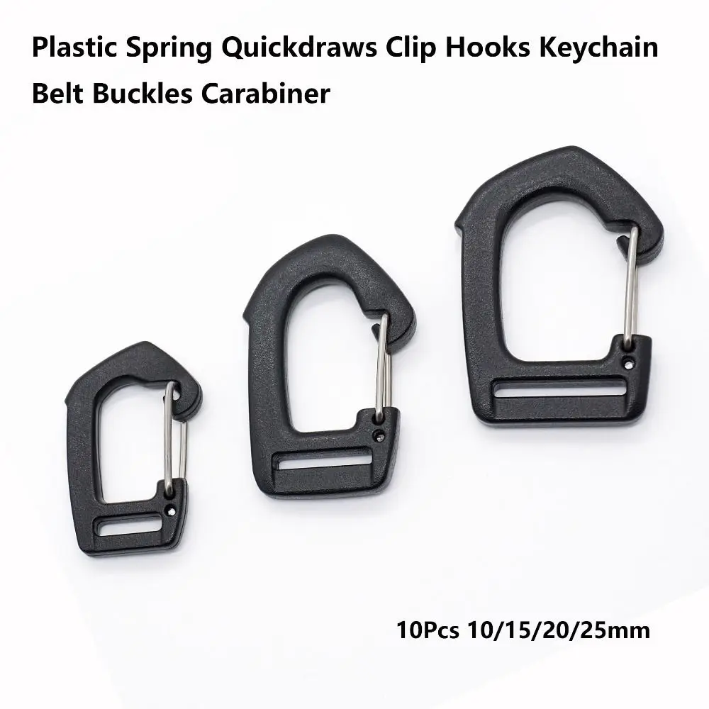 10Pcs 10/15/20/25mm Spring Quickdraws Clip Hooks Plastic Black Keychain Belt Buckles Carabiner DIY Accessories