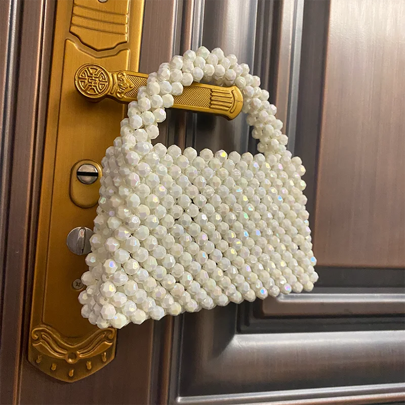 Bling Bling Beads Bags Handmade Woven Beaded Women\'s Fashion Design Handbag Customized Acrylic Stone Ladies Party Clutch 2023