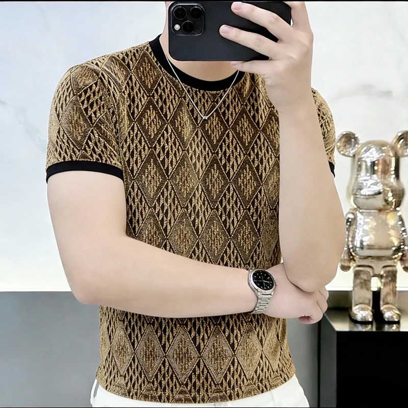 Metal Fiber Blend Coolness T Shirt For Men Short Sleeve Slim Fit Summer Ice Quality Soft Comfortable Elastic Camisetas De Hombre