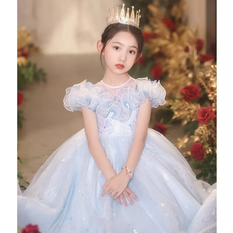 Girls' Host Dress High-End Light Luxury Niche Flower Girl Little Girl Piano Performance Dress Stylish Children's Dress