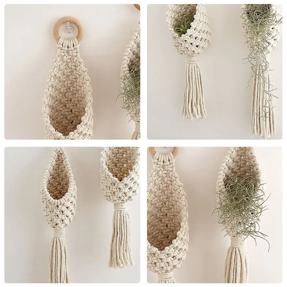 Hand Made Rope Woven Flower Planter Wall Hanging Wicker Rattam Basket Garden Vine Pot Plants Holder Garden Pots Wall Planter