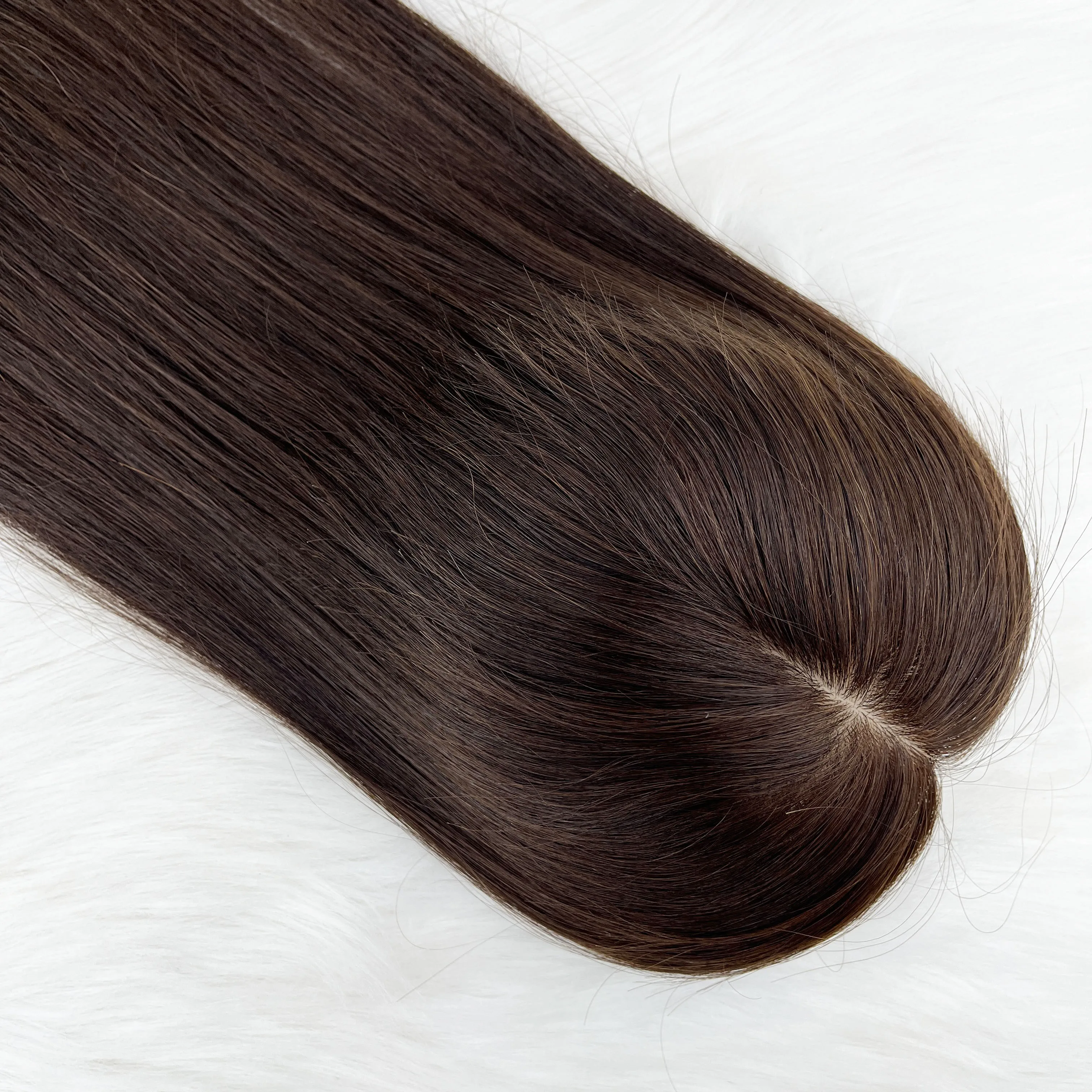 15x17cm Dark Brown Human Hair Topper Silk Top Breathable Virgin Hair European Silk Base Soft Hair Piece With Clips in for Women