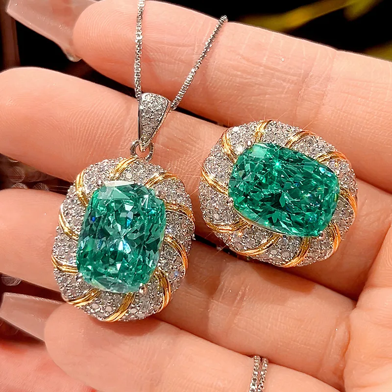 

Stunning Emerald Green Gemstone Jewelry Adjustable Ring Necklace Twisted Design Sparkling CZ Accents Luxury Statement Jewelry