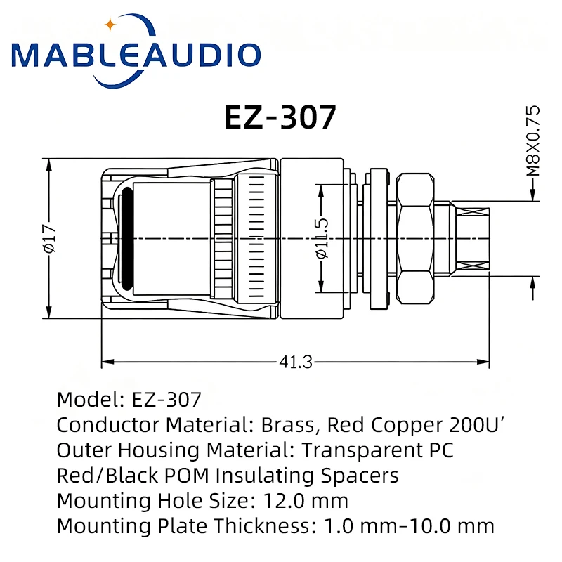 HIFI Audio Speaker Binding Post EIZZ EZ‑307 Red Copper Plated Brass Terminal Transparent PC Housing For Amplifier Cabinet DIY view 2