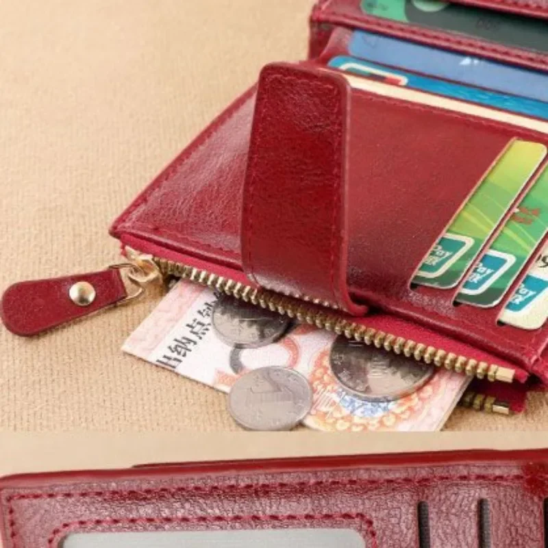 أزياء خمر تتفاعل حجب المرأة المحفظة جلد طبيعي أضعاف سستة المحفظة حامل بطاقة الائتمان محفظة نسائية للعملات المعدنية المحفظة للنساء