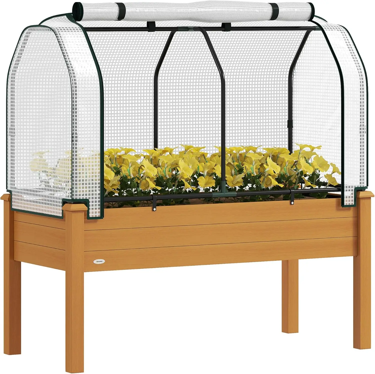 

Raised Garden Bed with PE Greenhouse Cover Outdoor Elevated Wood Planter Box for Herbs and Vegetables, Use for Patio