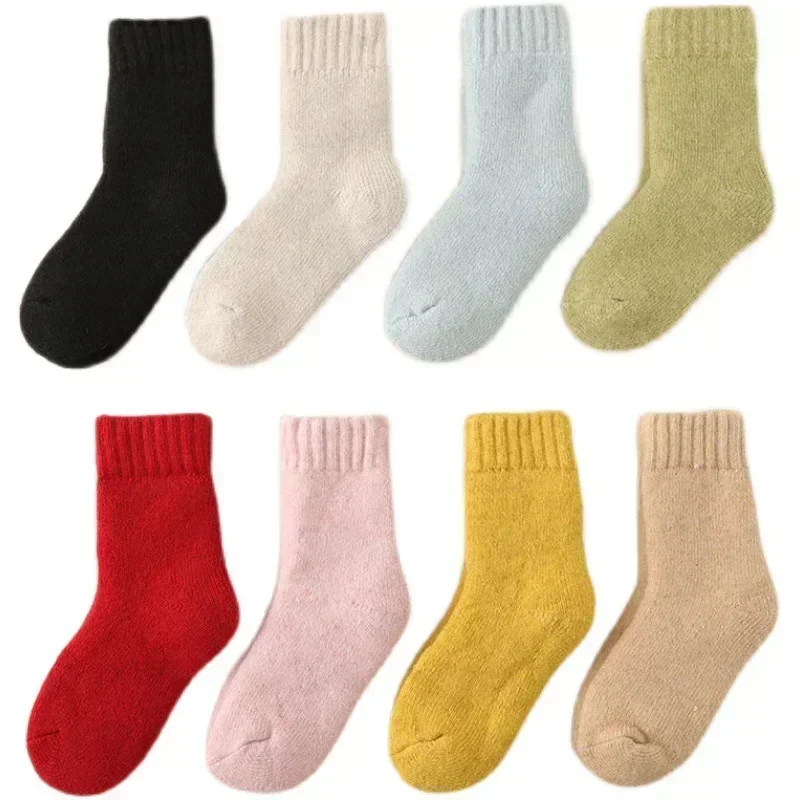 Baby Wool Cashmere Sock for Baby Boy Girl Solid Color Warm Thicken Fleece Calf Furry Kid Sock for 0-6 Year Children Baby Stuff