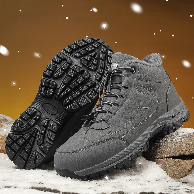 New Hot Selling Men Hiking Boots Winter Anti Slip Soft Casual Sneakers Waterproof Warm Cotton Shoes Thick Soled Plush Snow Boots