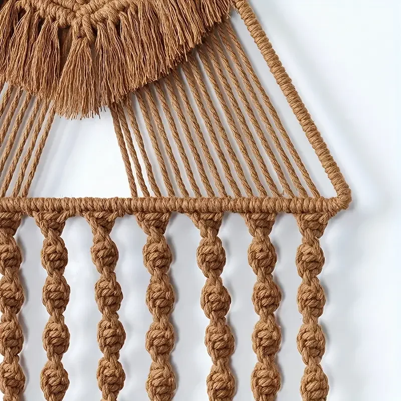 Brown Woven Wall Hanging Dream Catcher Triangle Tassel Ornament, Bohemian Home Decoration Wall, Holiday Gift.