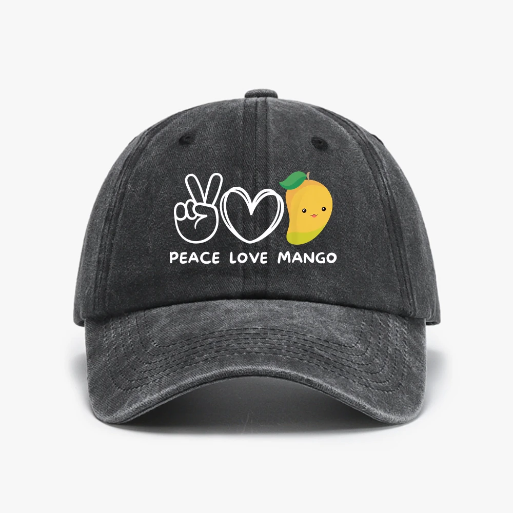 Peace Love Mango Retro Mango Lover Fruit Lover Baseball Cap Summer Style Adjustable Casual Washed Hats