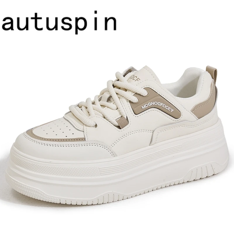 

AUTUSPIN New Skateboard Sneakers for Female Fashion Platform Tennis Woman 2024 Summer Spring Leather Stylish Women's Sneakers