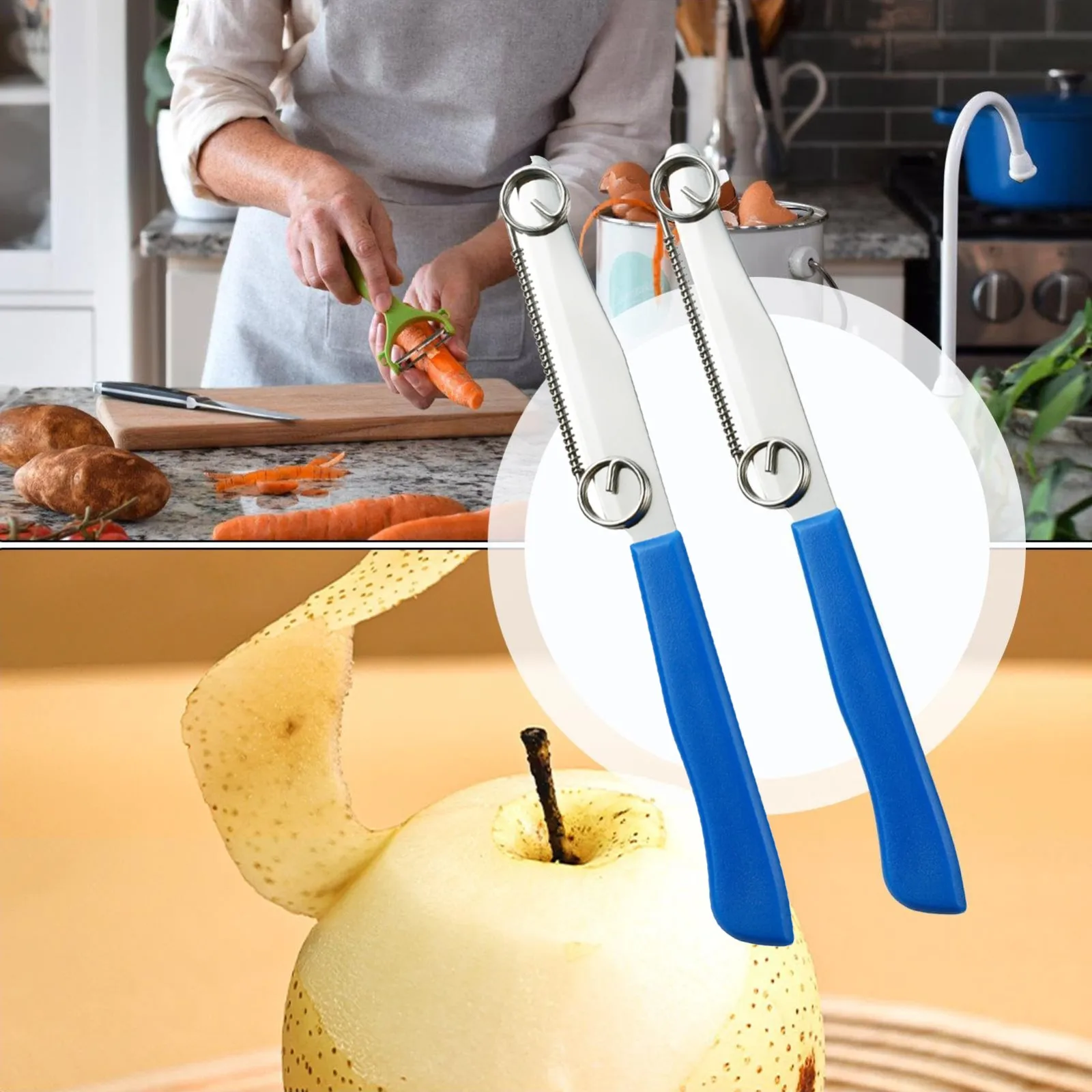 Quick Slicing Knife, 2024 New Multifunctional Three-Purpose Fruit Knife, Stainless Steel Household Spring Fruit Knife