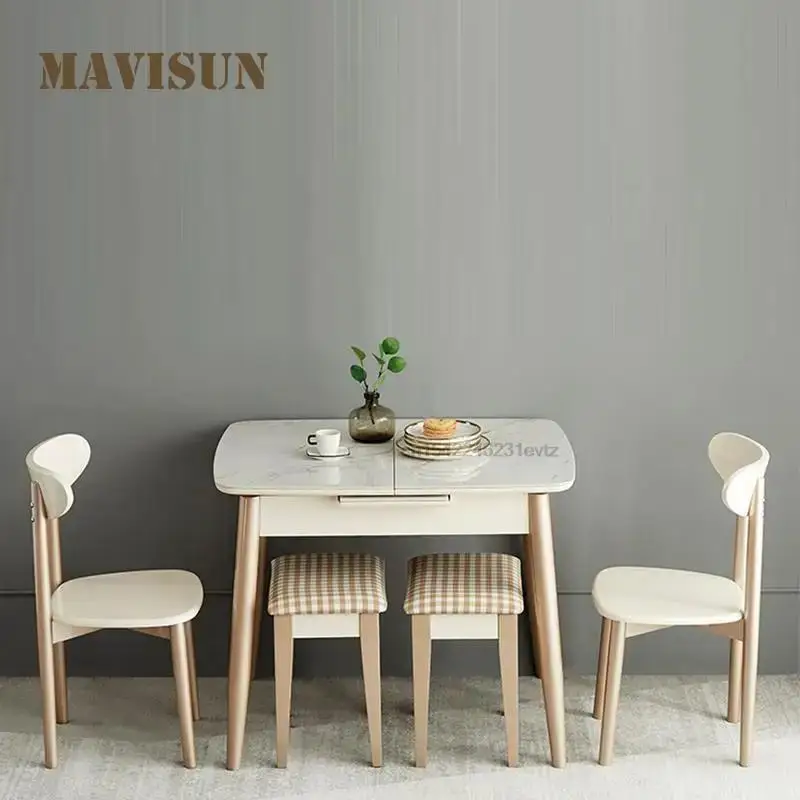 

Retractable Small Apartment Rock Slab Dining Table Household Kitchen Table And Chair Combination Multifunctional Furniture