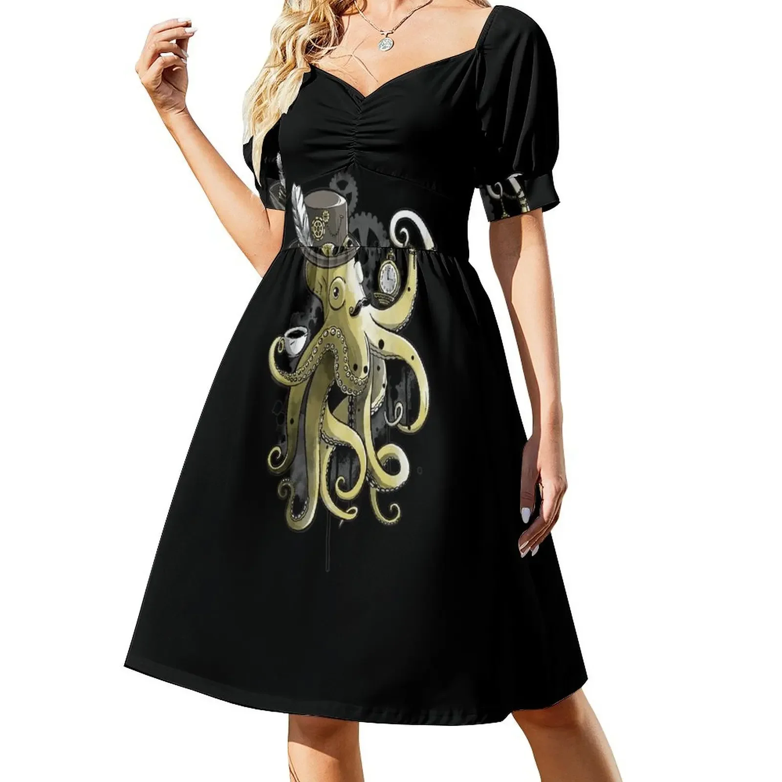 

Octopus Steampunk Coffee Watercolorr Krakenns Sleeveless Dress long sleeve dress Women's dress Women's summer long