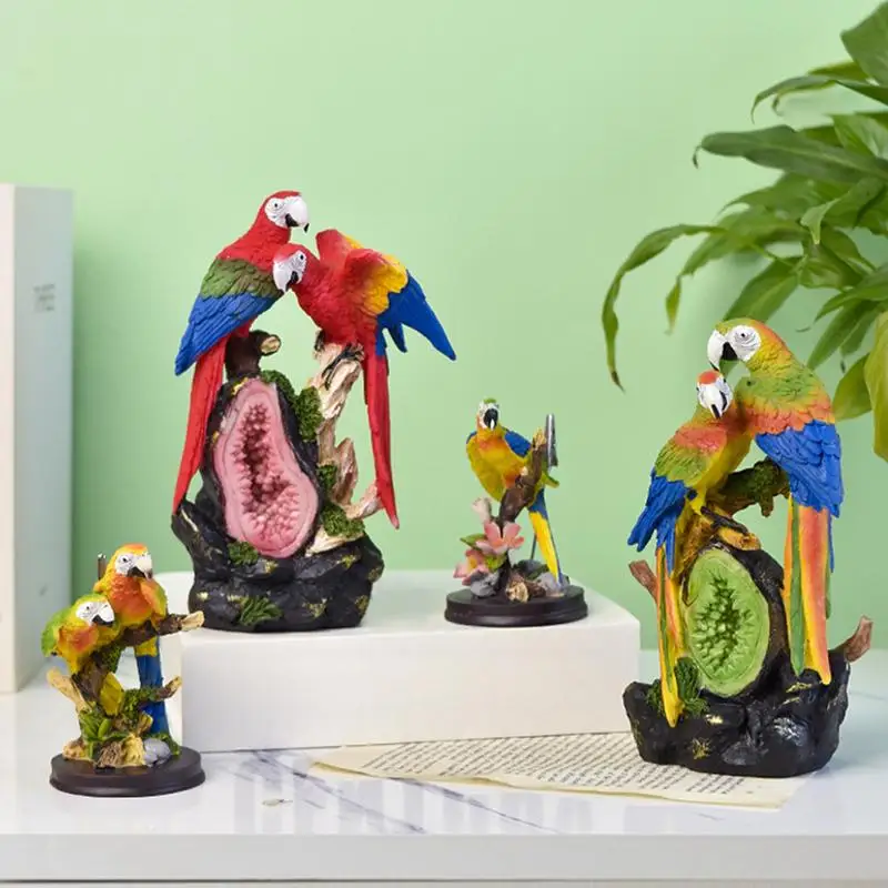 Macaw Decor Resin Parrots Macaw Figurines 7.2 Inch Garden Statues Realistic Bird Figurine Waterproof Large Parrots Animal