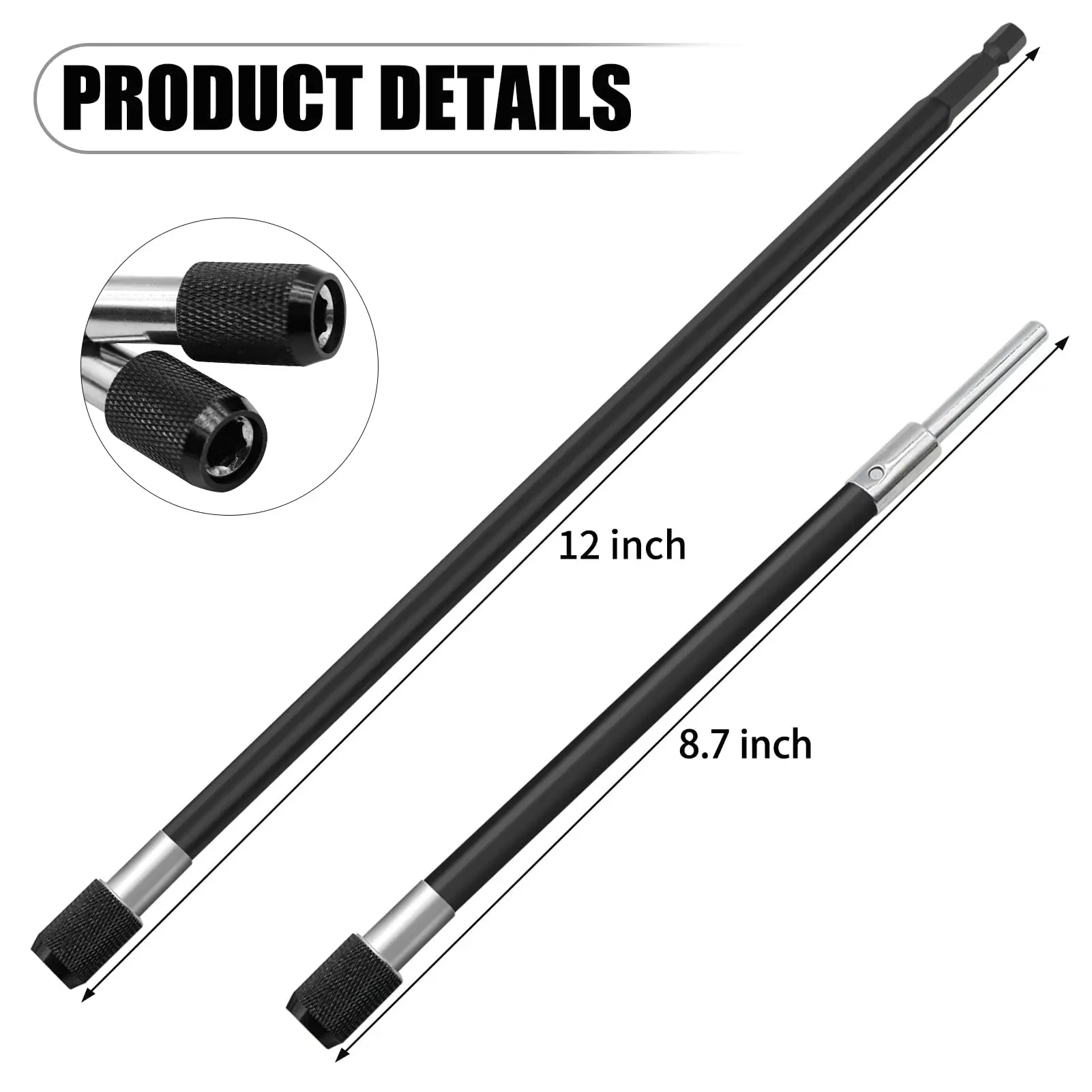 300MM+220MM 2PCS Drill Bit Extender Rod Magnetic Screwdriver Bit Holders Quick Change Extension with 1/4 Inch Hex Shank