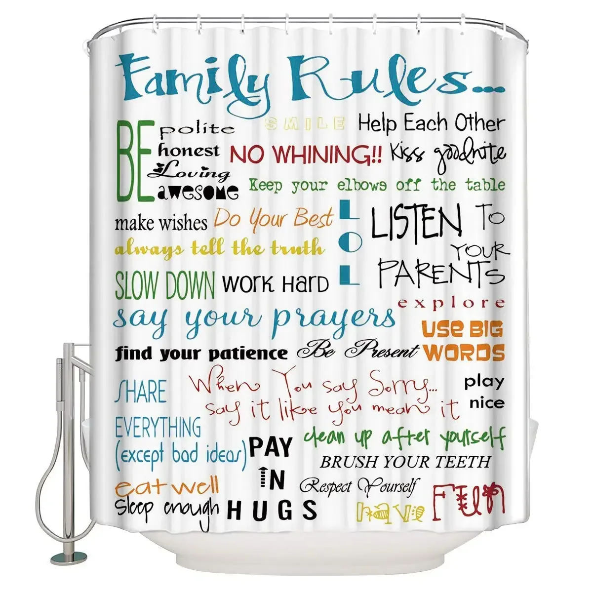 Family Rules Lightweight Fabric Bathroom Shower Curtain