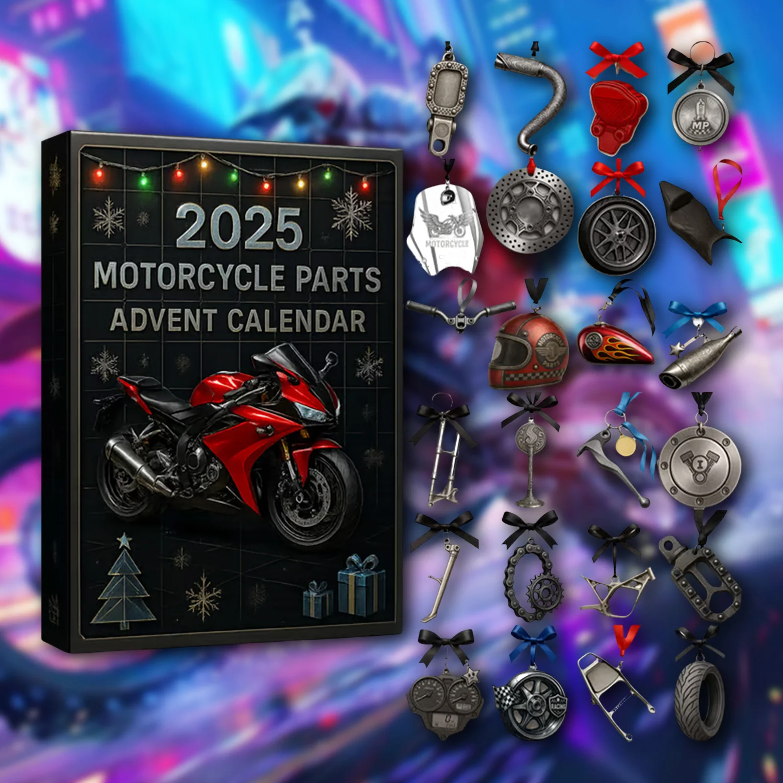 Prise de minuterie Cliquez pour voir le calendrier de l'Avent de la moto à vue complète 2025 ​ ​   Réveils de Noël pour enfants de 24 jours pour chambres avec minuterie