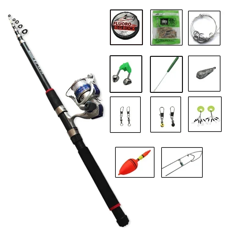 OEM Fast delivery 1.8m-3.6m Telescopic lure sea rod with reel Fishing  Accessories hook float Combo set For salt fresh water