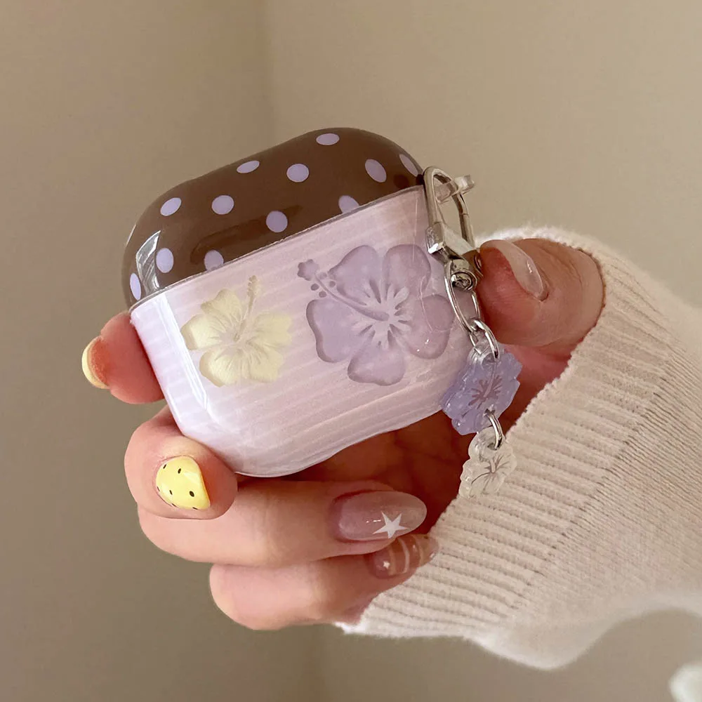 Gesang Flower Wave Point with Keychain Soft Protective Cover Earphone Case for AirPods 5 1 2 3 4 Pro Pro2 Pro3 Airpod 4ANC