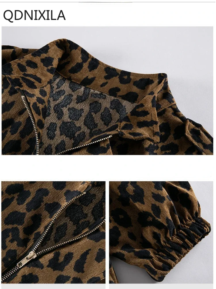 Leopard Print Trench Coat for Women, Loose Tooling Jacket, Medium and Long, Korean Version, New Outerwears, 2024 Autumn