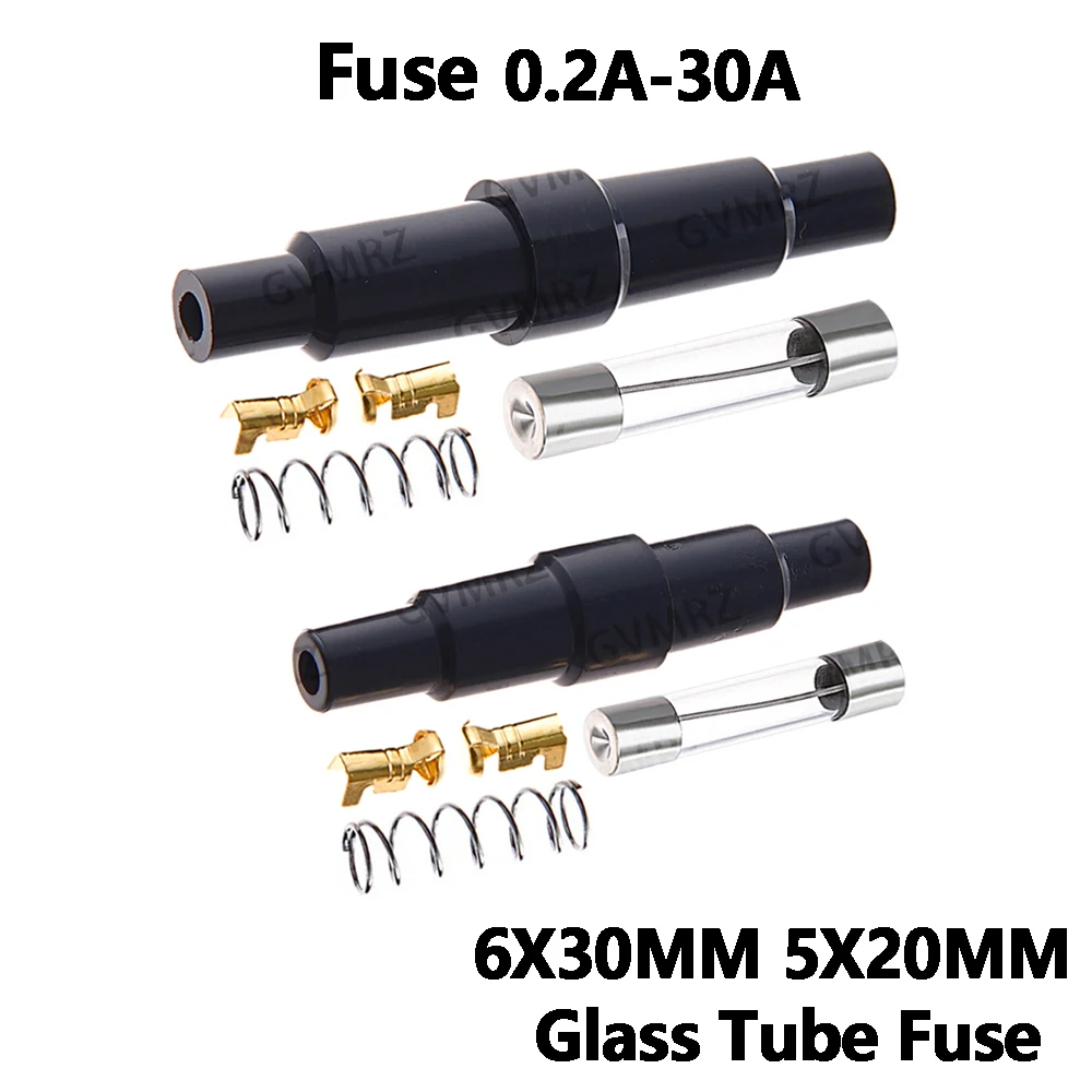 5PCS 6X30MM 5X20MM Glass Tube Fuse Holder Male Female,Spring,Crimping Terminal Safety Socket,Quick Blow Plastic Shell 0.2A-30A