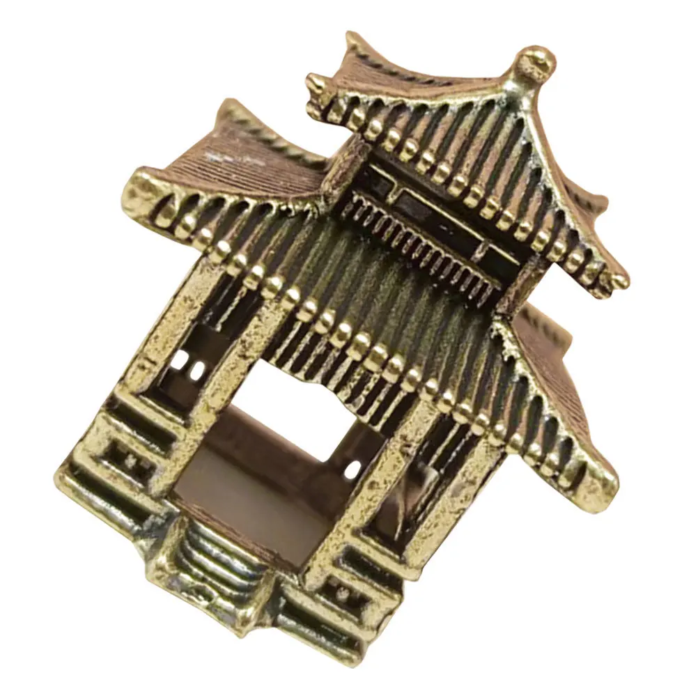 

Miniature Brass Pavilion Statue Vintage Chinese Style Decorative Desktop Ornament For Home Office Table Display