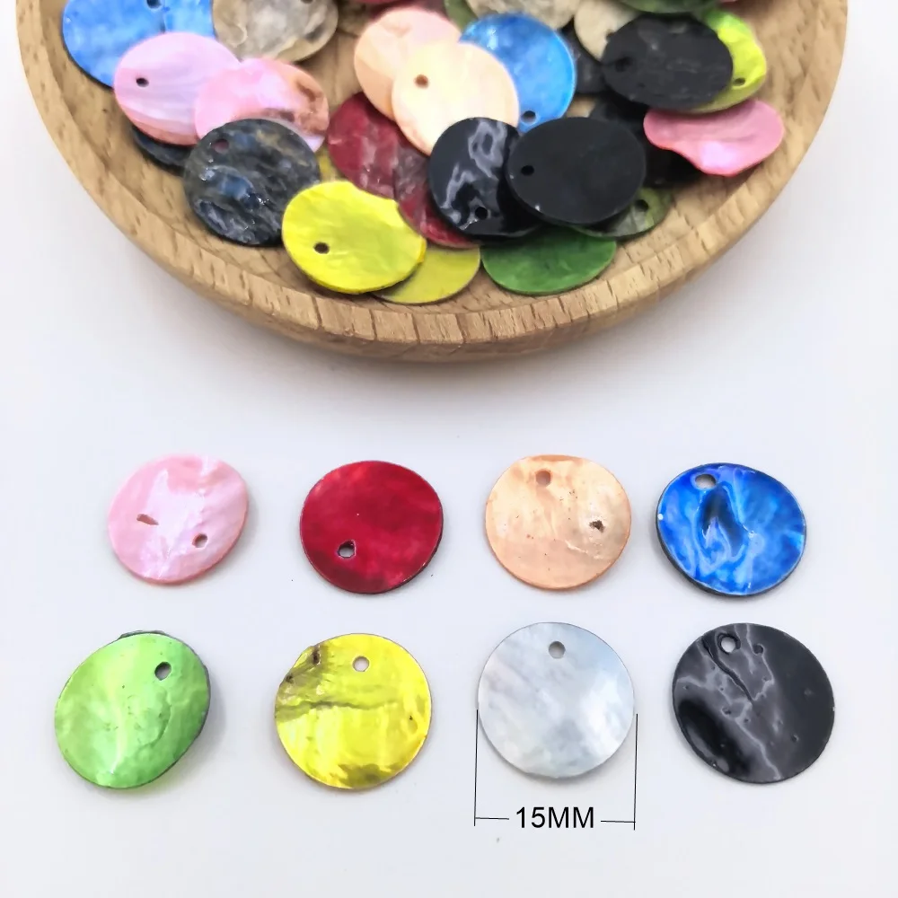 20PCS 15MM Natural Colored Mother Of Pearl Button Shell Coin Shaped Shell Bead DIY Jewelry Earrings Necklace Making Jewelry Mate