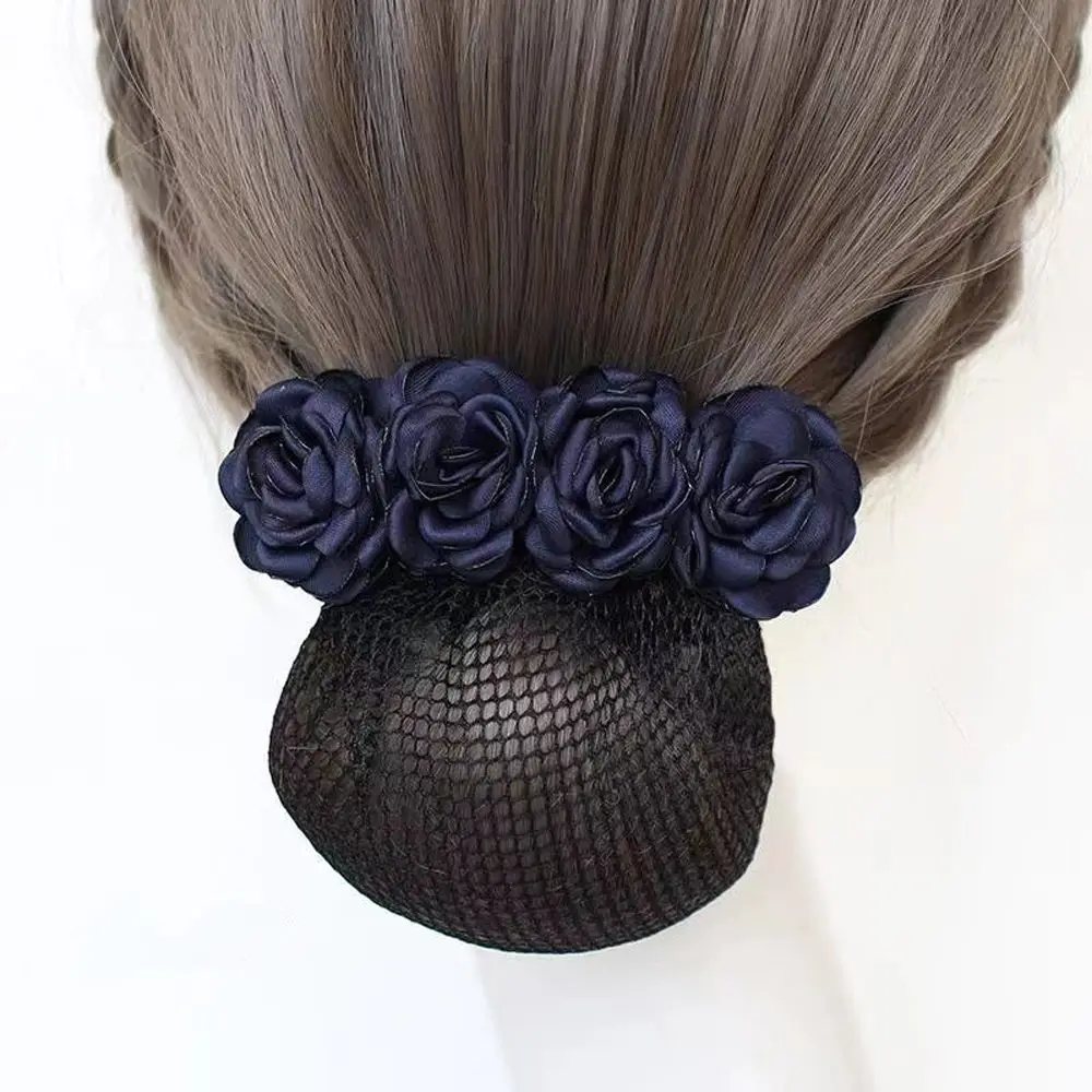 Nurses Crochet Bun Net Mother's Day Gift Bank Staff Korean Style Headdress Flower Bun Net Snood Rose Spring Clip Women Hairpin