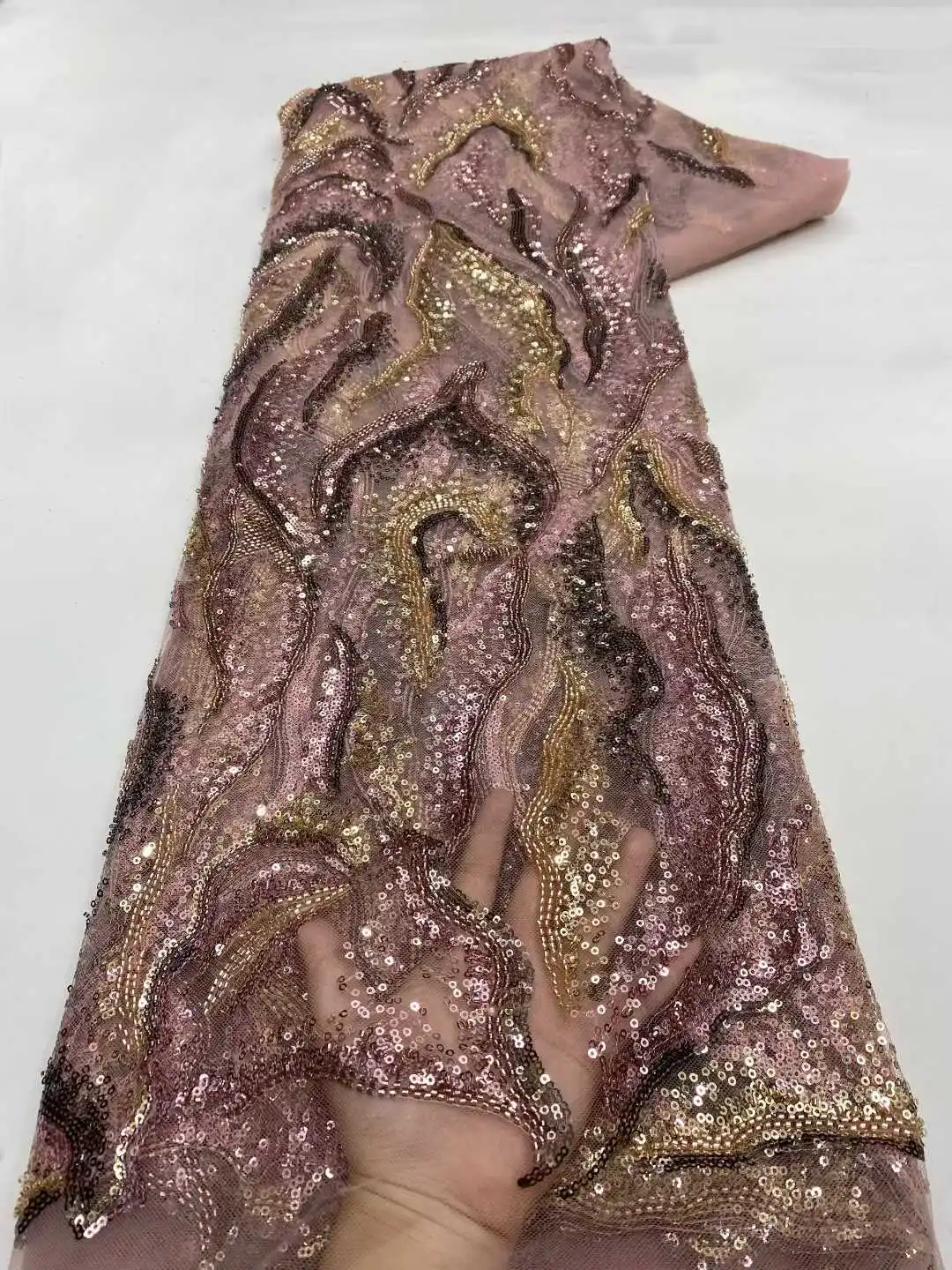 

Роскошная африканская кружевная ткань с пайетками 2026, французская вышивка, высококачественное свадебное кружево с тяжелой вышивкой бисером XZ42HB197