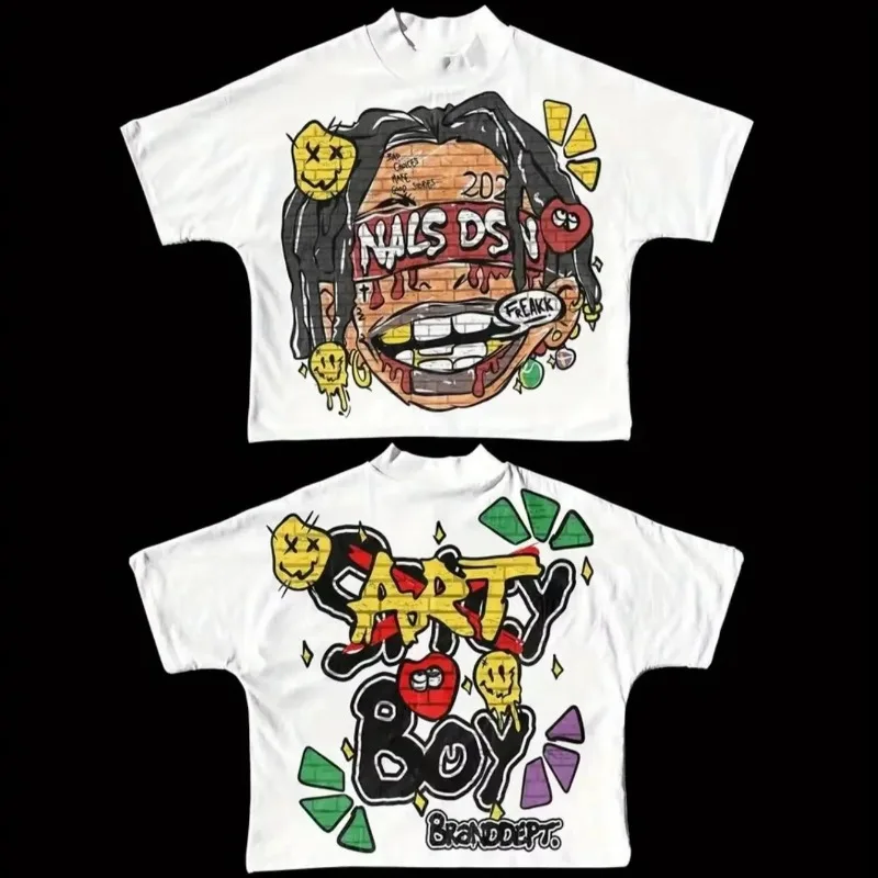 Koszulka z krótkim rękawem w stylu Y2K z nadrukiem 3D na sezon 2025-26, miękka, wygodna, codzienna, z okrągłym dekoltem, letnia, oddychająca, szybkoschnąca.